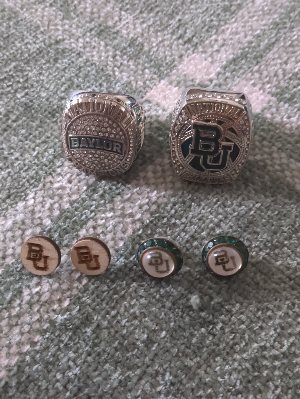 Baylor University Fan Championship Rings And Earrings